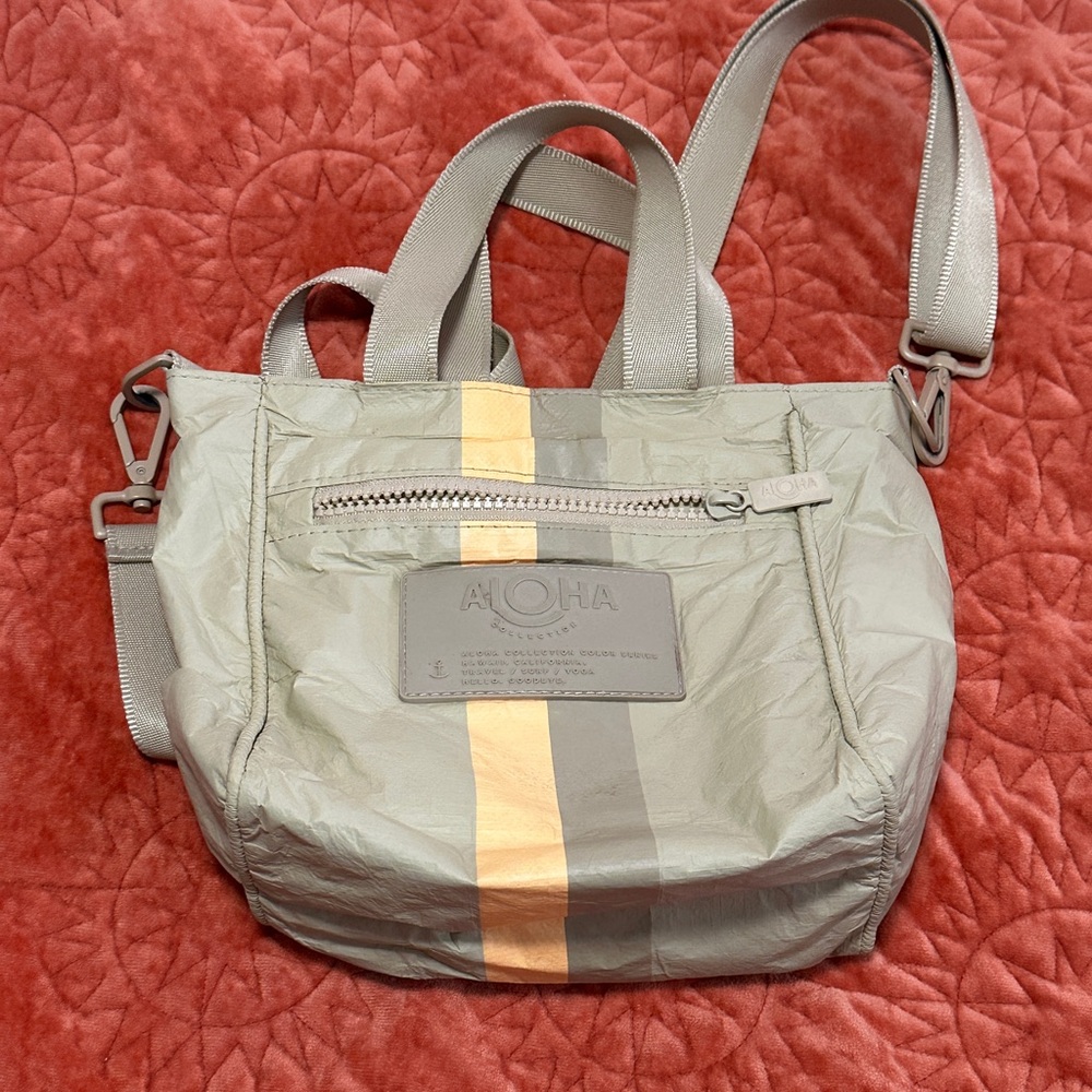 ALOHA Collection Tan Crossbody Bag with Yellow Stripe